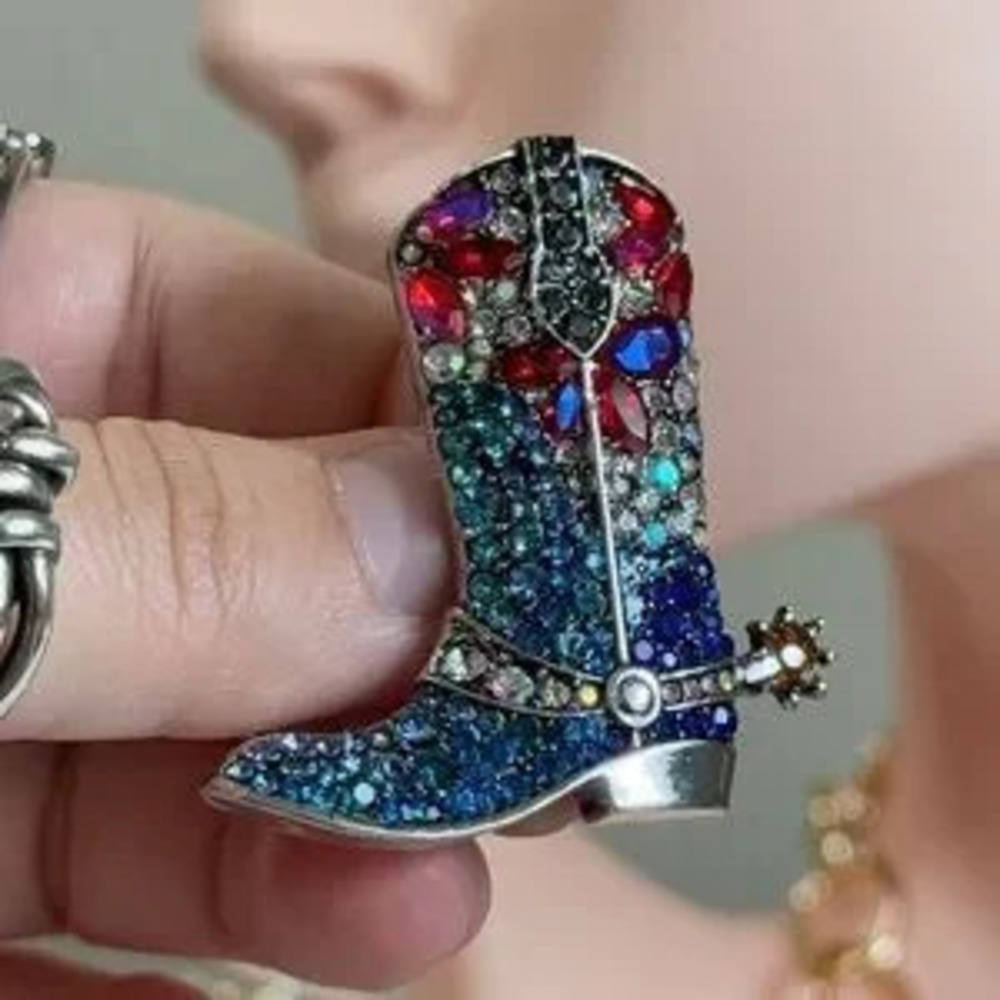Colorful Rhinestone Cowboy Boot Brooch ?? - Picture 4 of 8